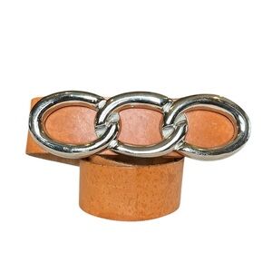 Vintage Tan Brown Silver Chainlink Genuine Leather Statement Belt Retro